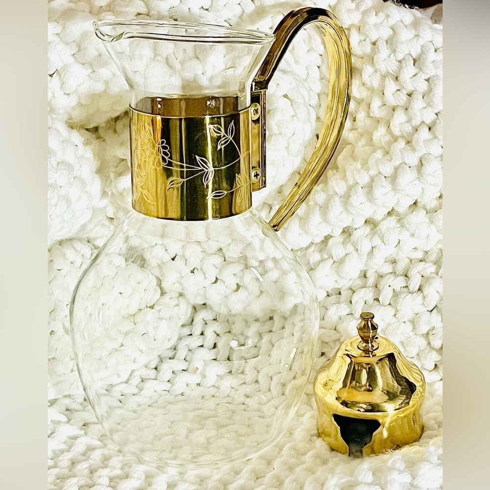VINTAGE Princess House Goldtone and Crystal  Carafe with Stopper